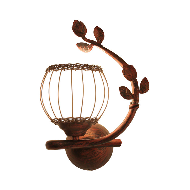 1 Light Bedroom Wall Mounted Lamp Rustic Dark Wood Sconce Light with Globe Milky Glass Shade, Right/Left