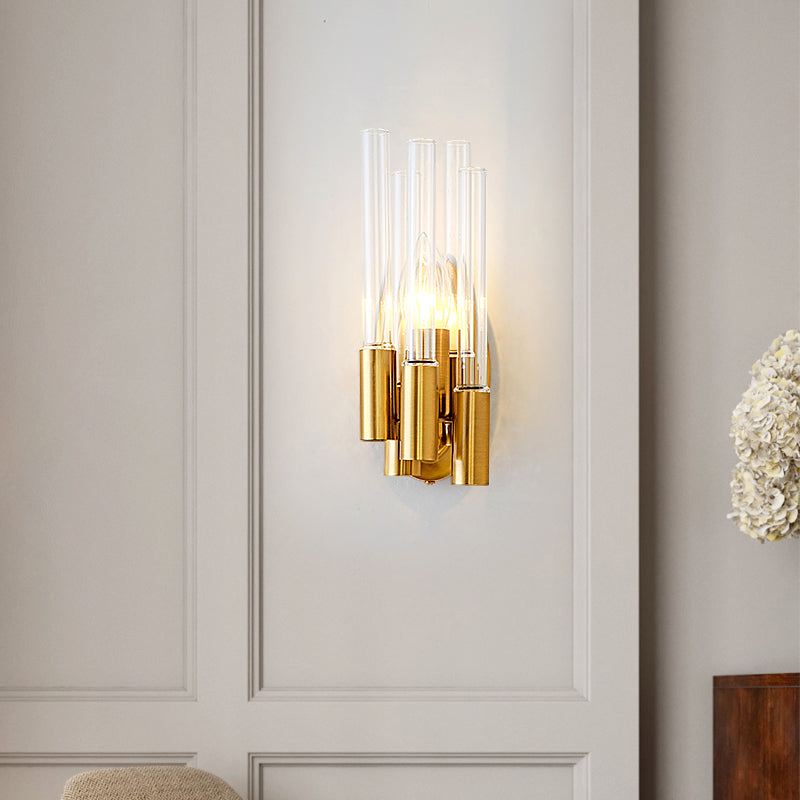 Gold Tube Wall Mount Light Nordic 1 Head Clear Glass Sconce Light Fixture for Living Room