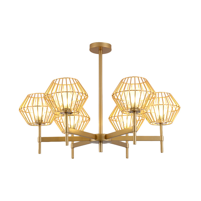 31.5"/39" Wide Gold Cage Chandelier Pendant Traditional Iron 6/8-Head Ceiling Light Fixture