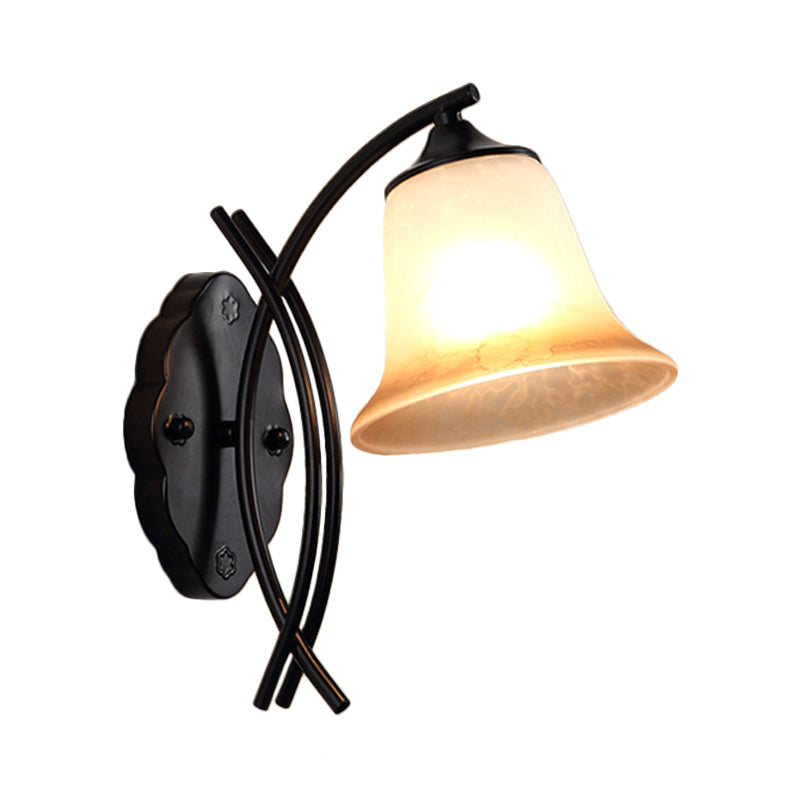 1 Light Milky Glass Wall Lamp Rustic Black Bell Shape Living Room Sconce Light Fixture