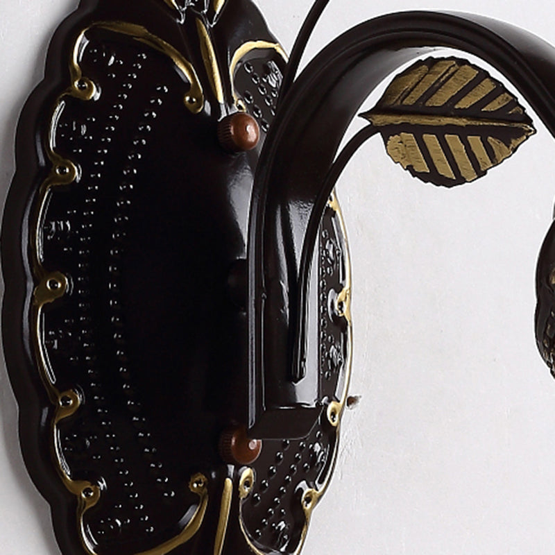 1 Light Milky Glass Wall Lamp Rustic Black Bell Shape Living Room Sconce Light Fixture