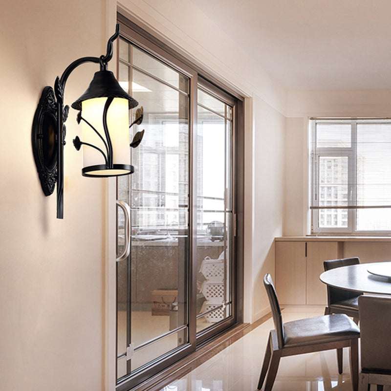 Lampada da parete con corridoio fiore/foglia/metallo in stile country vetro millico 1 lampada scina nera leggera