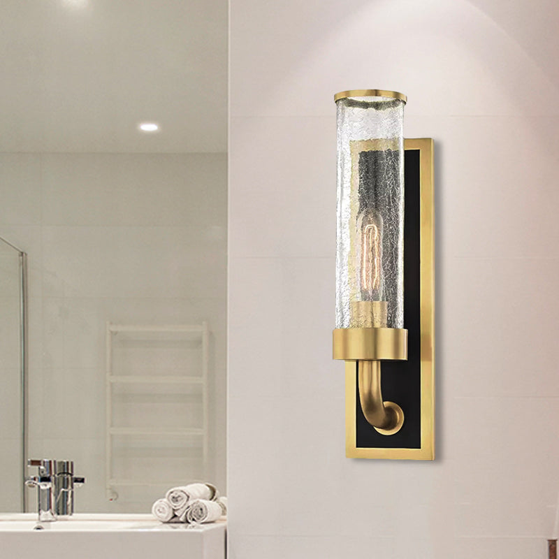 Éclairage mural de tube métallique vintage 1/2 lumières de la salle à manger applique luminaire en laiton avec une nuance en verre craquelé transparent