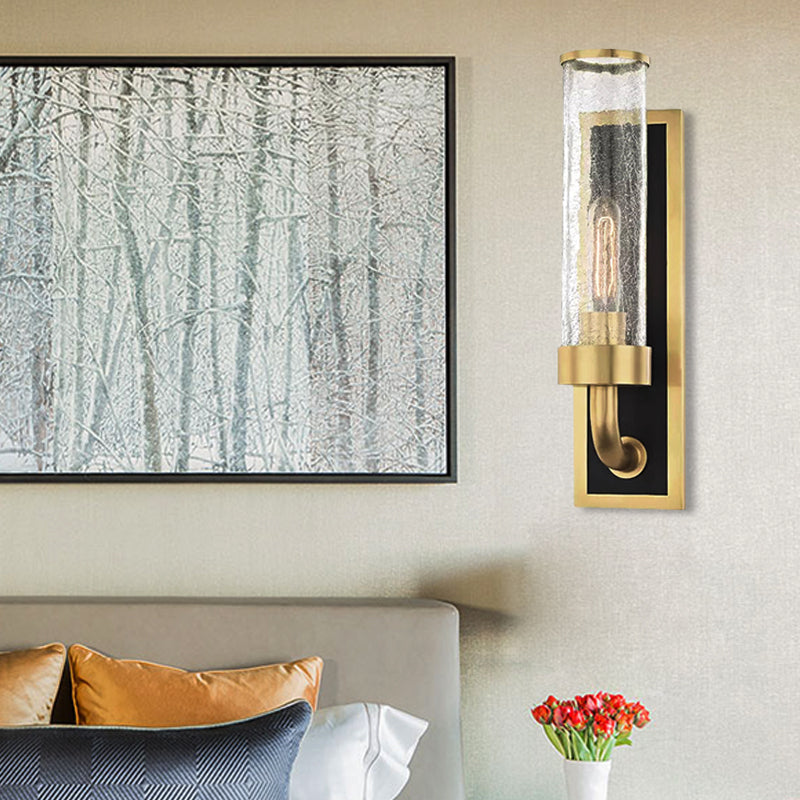 Éclairage mural de tube métallique vintage 1/2 lumières de la salle à manger applique luminaire en laiton avec une nuance en verre craquelé transparent