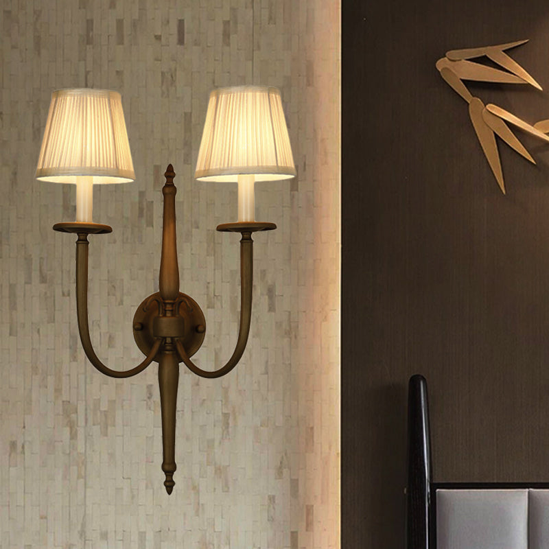 White Conical Wall Mounted Lamp Vintage Style Fabric 2  Lights Indoor Sconce Light Fixture