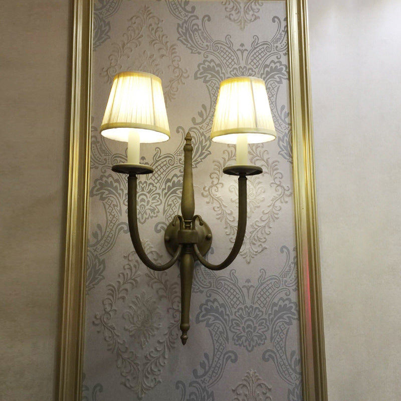 Lampada montata con parete conica bianca tessuto in stile vintage 2 luci lampada da scarico interno