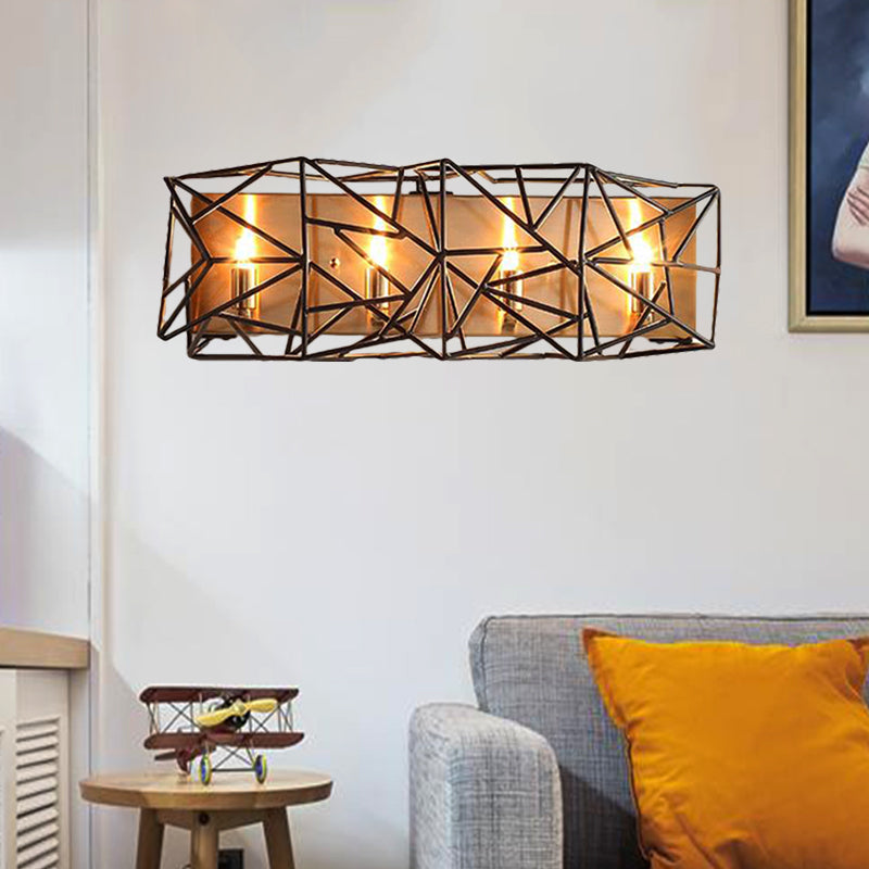 Metalen gekooide SCONCE LICTE FICUTE Traditionele 4 lichten binnen Wall Monted Lamp in zwart