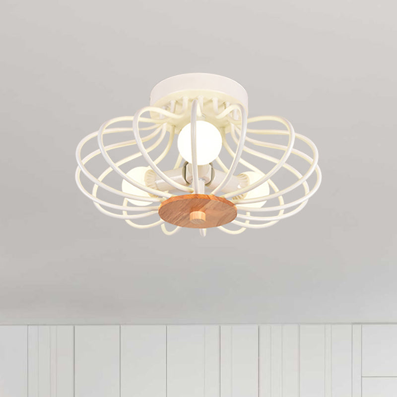 Luz de montaje semi-flush en forma de metal estilo industrial de 3/5 cabezas de luz de techo negro/blanco con marco de alambre