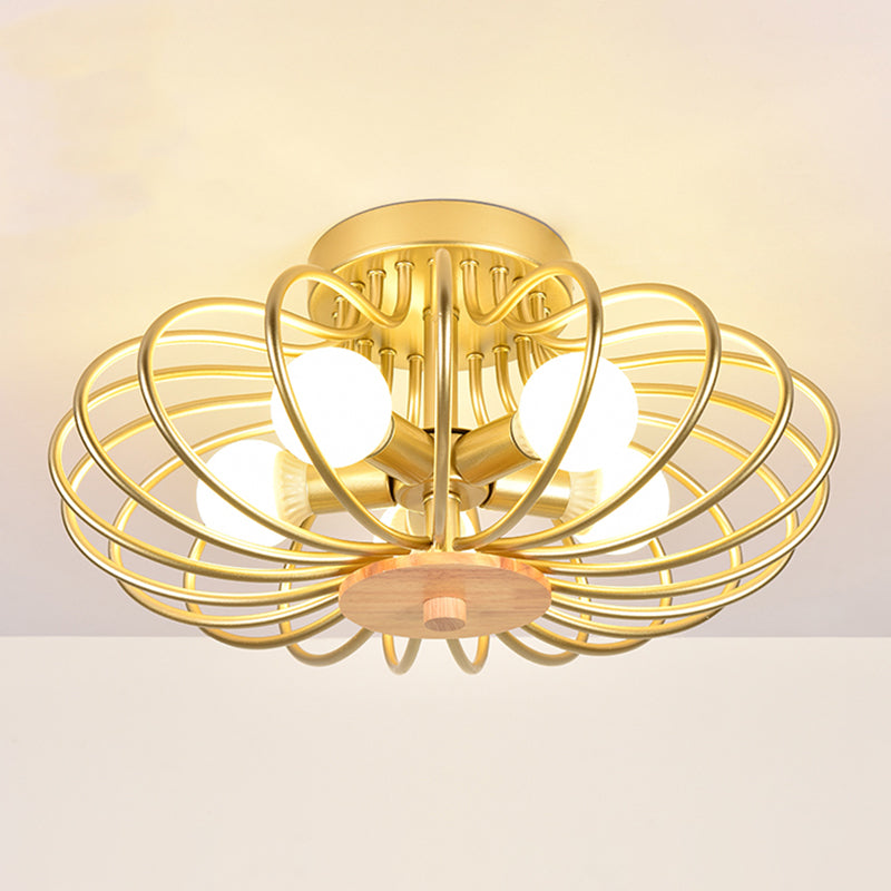 Luz de montaje semi-flush en forma de metal estilo industrial de 3/5 cabezas de luz de techo negro/blanco con marco de alambre