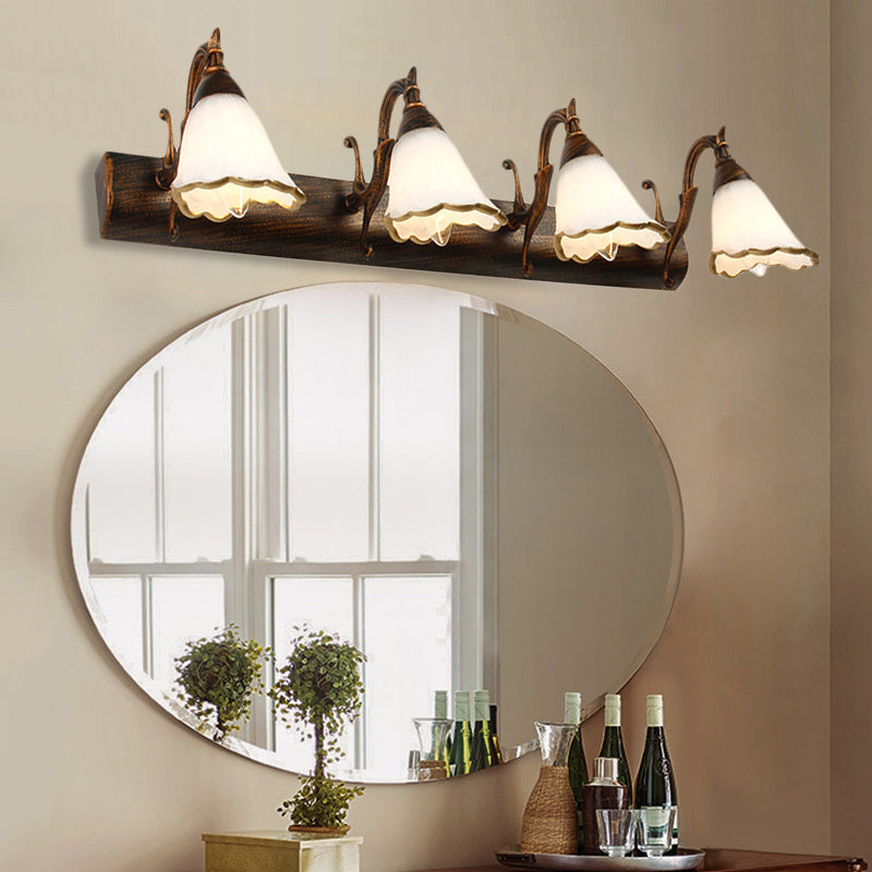 Lampada da parete del bagno del bagno Classic Opal Glass 2/3/4 Luci Bronzo/Luce di trucco bianco