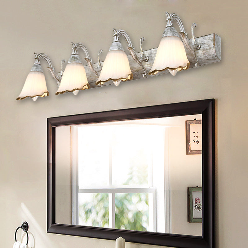 Lampada da parete del bagno del bagno Classic Opal Glass 2/3/4 Luci Bronzo/Luce di trucco bianco