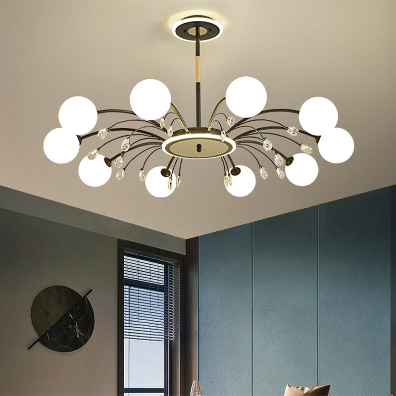Spherical Chandelier Lighting Ultra-Contemporary Milk Glass Hanging Ceiling Lights for Living Room