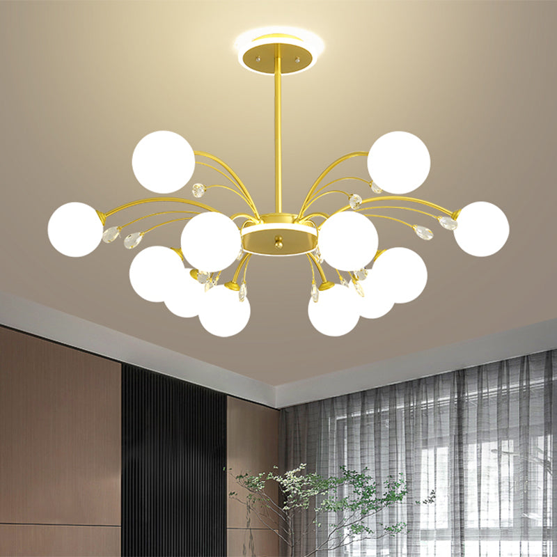 Spherical Chandelier Lighting Ultra-Contemporary Milk Glass Hanging Ceiling Lights for Living Room
