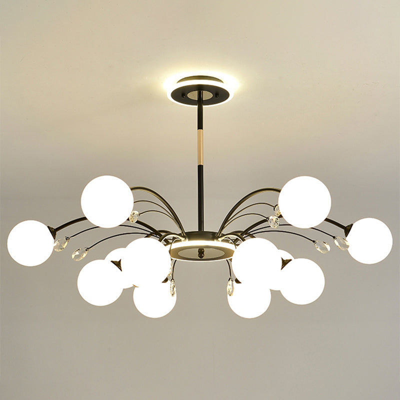 Spherical Chandelier Lighting Ultra-Contemporary Milk Glass Hanging Ceiling Lights for Living Room