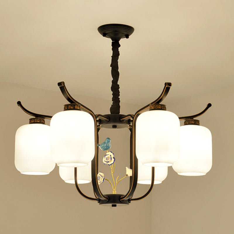 Cylinder Chandelier Pendant Light Contemporary Style Milk Glass Hanging Light Fixtures for Living Room