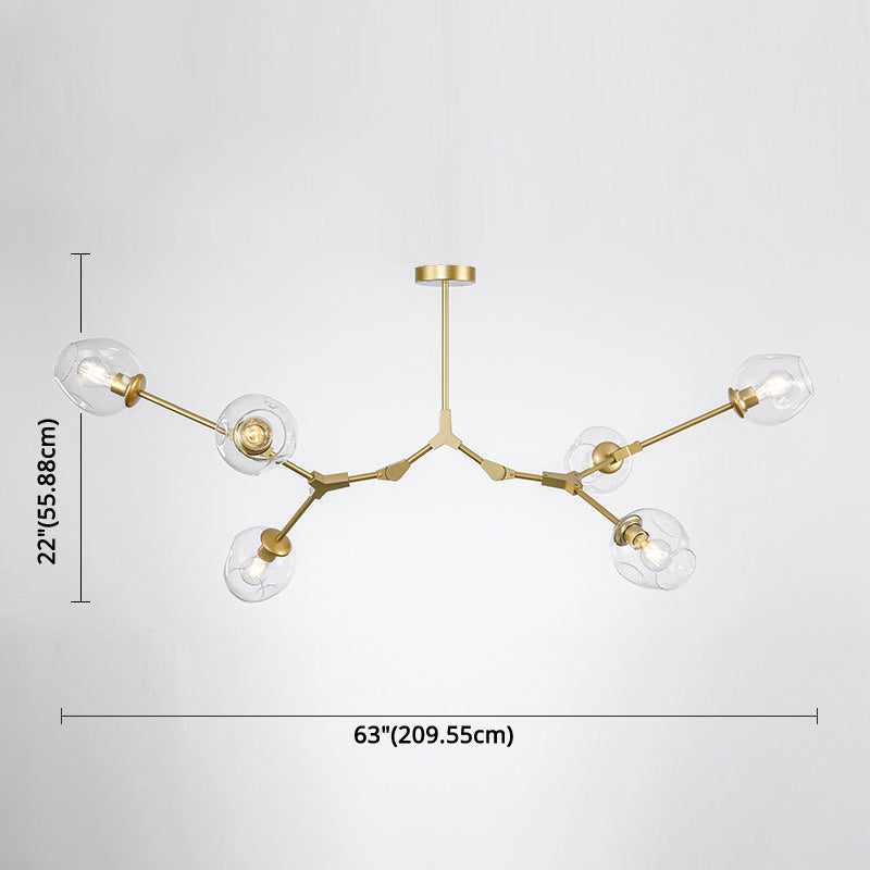 Apparecchi di illuminazione del lampadario ramificati Luce di sospensione in vetro moderno per soggiorno