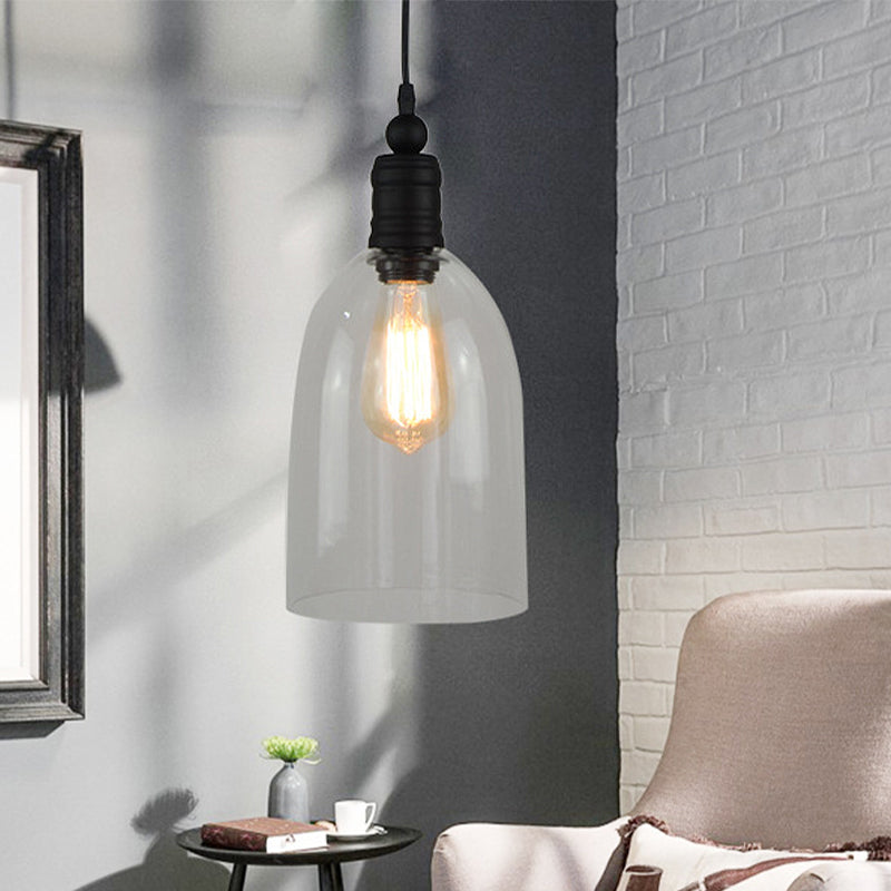 Vidrio transparente DOME ALAGADO Luz colgante lámpara modernismo 1 cabeza de techo de colgante negro
