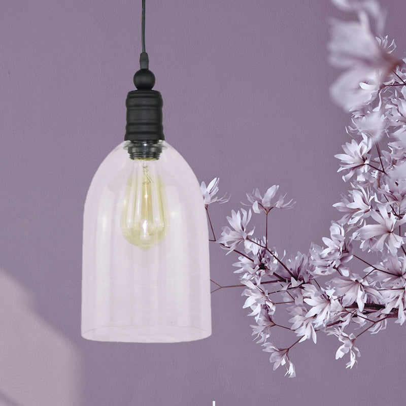 Vidrio transparente DOME ALAGADO Luz colgante lámpara modernismo 1 cabeza de techo de colgante negro