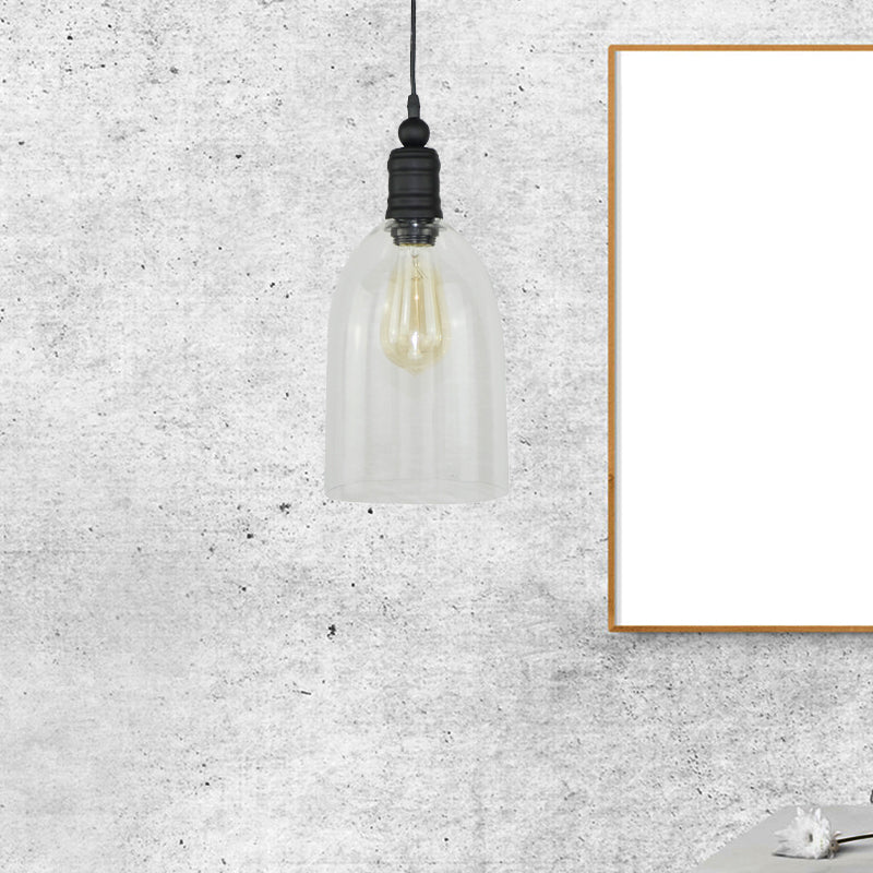 Vidrio transparente DOME ALAGADO Luz colgante lámpara modernismo 1 cabeza de techo de colgante negro