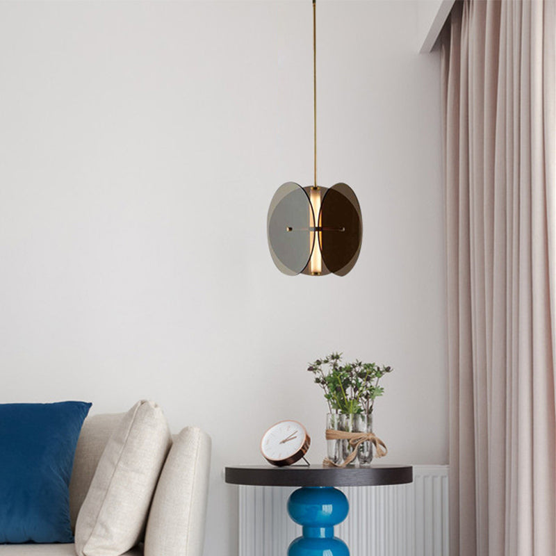 Gold Disc Pendant Light Fixture Modern 1 Light Black Glass Hanging Lamp Kit for Living Room