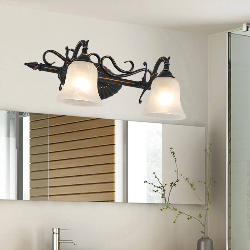 Frostedglas Bronze -Leuchten Bell 2/3 Lichter traditionelle Wandmontage Waschtisch Licht für Badezimmer