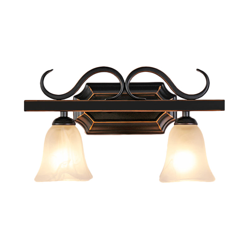 Classic Bell Vanity Lamp 2/3 Lights Frosted Glass Wall Mounted Light in Black for Bathroom