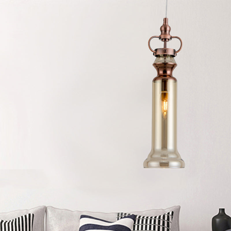 Lámpara colgante moderna de cilindro humo gris/cognac vidrio 1 luz de techo colgante de dormitorio ligero