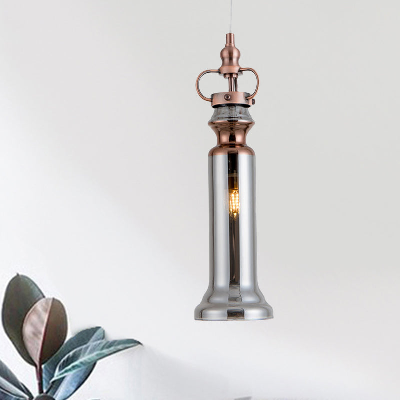 Lámpara colgante moderna de cilindro humo gris/cognac vidrio 1 luz de techo colgante de dormitorio ligero