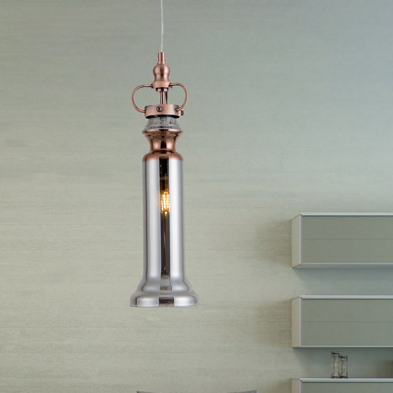 Lámpara colgante moderna de cilindro humo gris/cognac vidrio 1 luz de techo colgante de dormitorio ligero