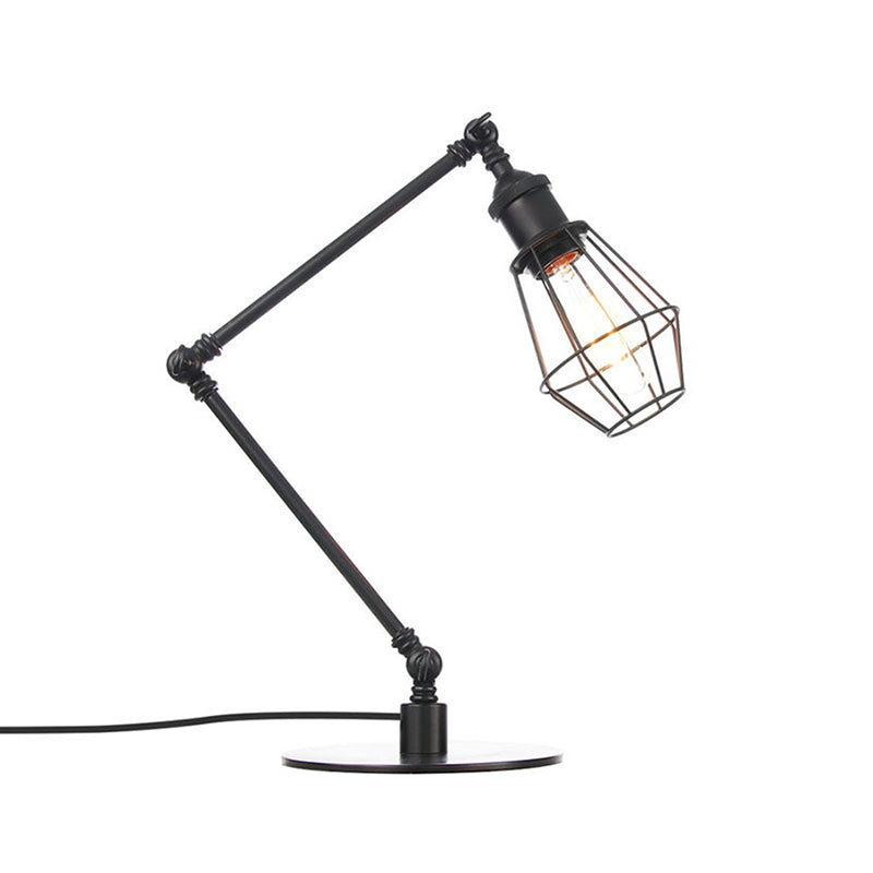 Wire Frame Table Lighting Industrial Style Metal 1 Light Black/Brass Finish Table Lamp with Adjustable Arm