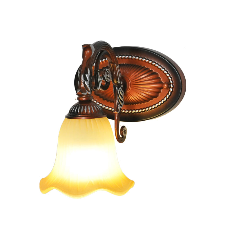 Flared Bathroom Vanity Lamp Traditional Frosted Glass 1/2/3 Lights Copper Sconce Light Fixture