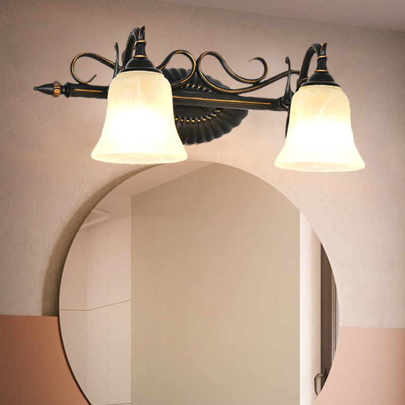 Bell Shade Frosted Glass Sconce Light Traditional 1/2/3 Lights Bathroom Vanity Lighting Fixture in Bronze