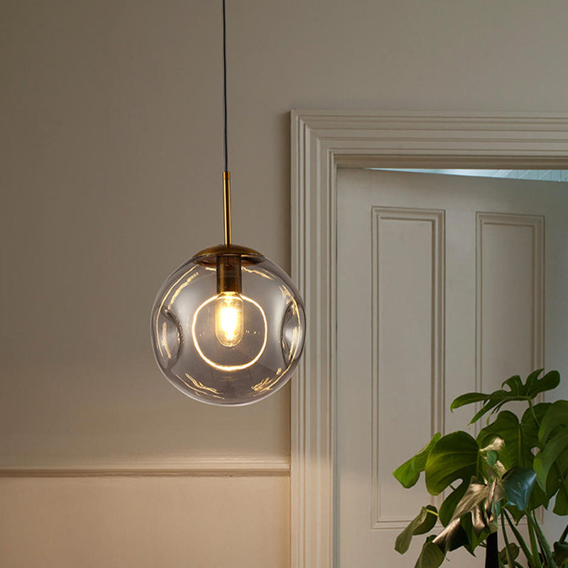 Luz de colgante de globo de estilo simple estilo gris de vidrio con hoyuelas 1 lámpara colgante de cabeza