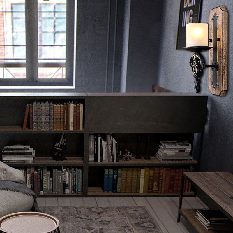 Candle Wall Lamp Country Style Opal Glass 1/2-Bulb Black and Gold Sconce Light with Resin Anchor Design