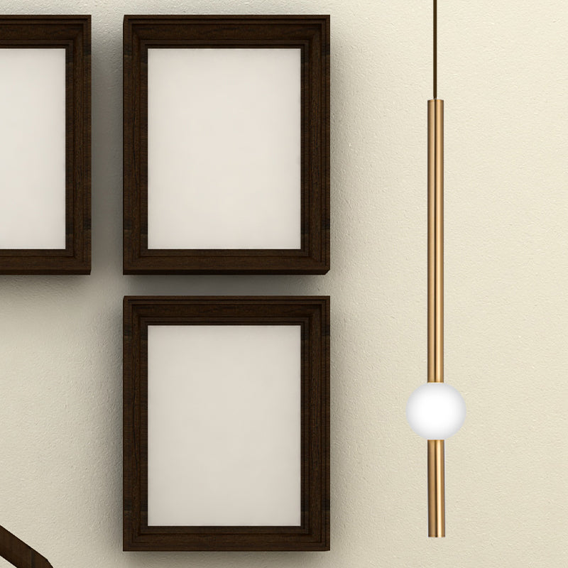 Flute Hanging Light Kit Simple Style Gold/White Glass 1 Head Stairway Pendant Light Fixture