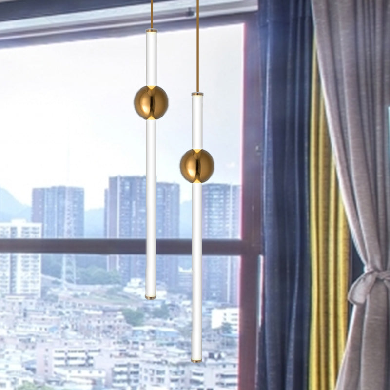 Flute Hanging Light Kit Simple Style Gold/White Glass 1 Head Stairway Pendant Light Fixture