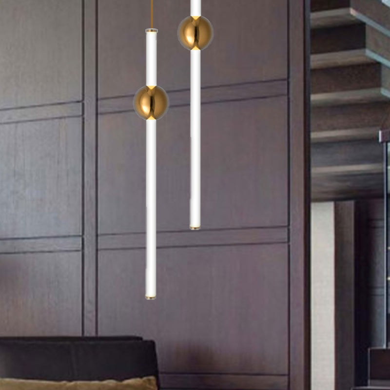 Flute Hanging Light Kit Simple Style Gold/White Glass 1 Head Stairway Pendant Light Fixture