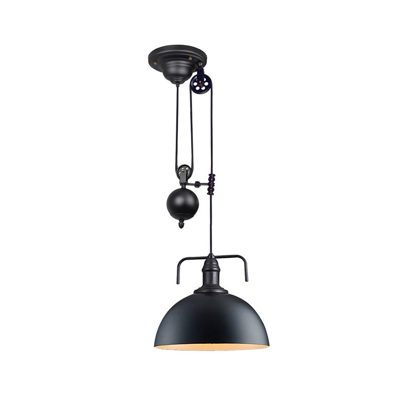Schwarze Kuppel hängende Beleuchtungslagerstil 1 Licht Metallic Pendelleuchte mit Riemenscheibendesign, 8 "/12" breit