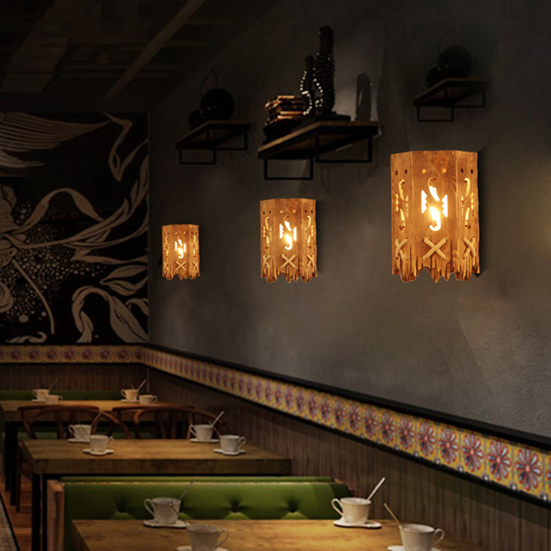 Holzzylinder Schatten Wandlampe Land stilvoll 1 Kopfbrauner Wandleuchten für Restaurants
