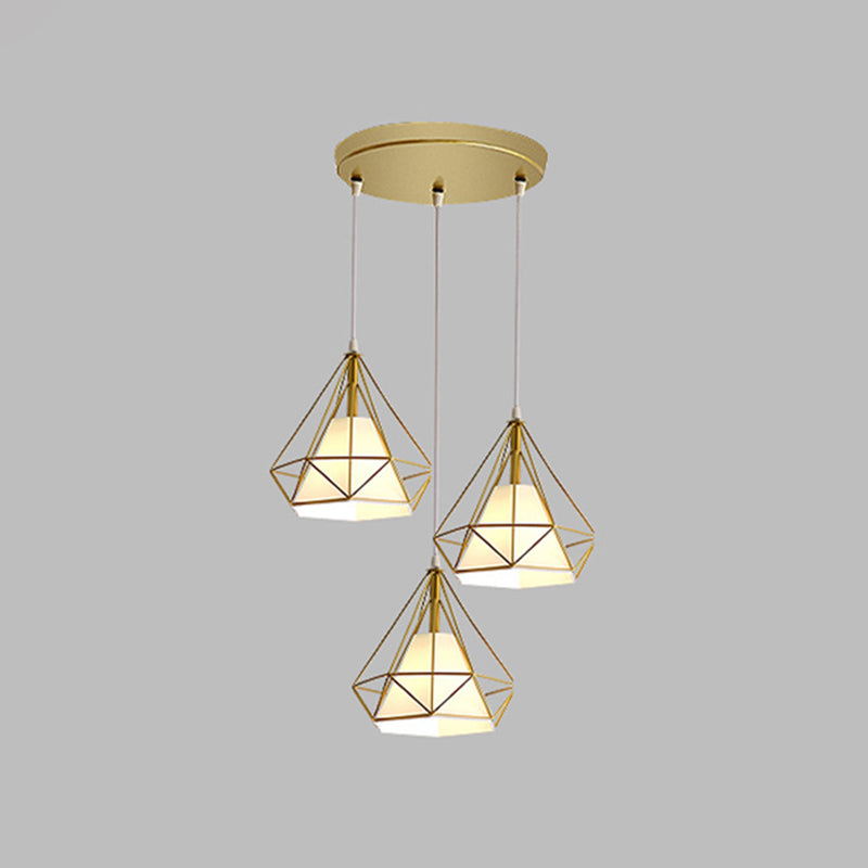 3 luci Diamond Cage Multi Pendants Luce a soffitto in metallo industriale con corda sospesa per il corridoio