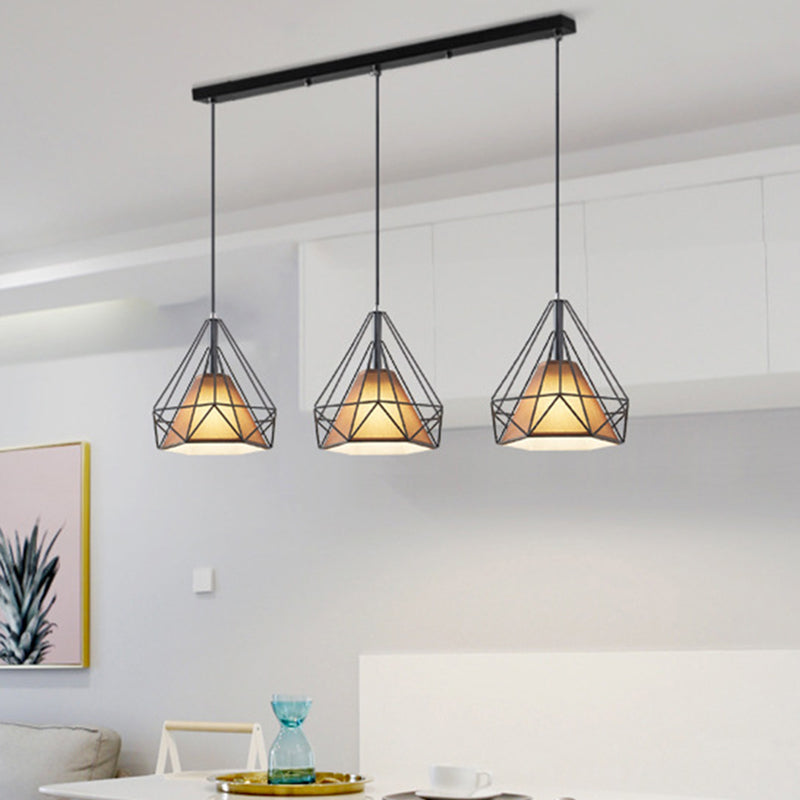 3 luci Diamond Cage Multi Pendants Luce a soffitto in metallo industriale con corda sospesa per il corridoio