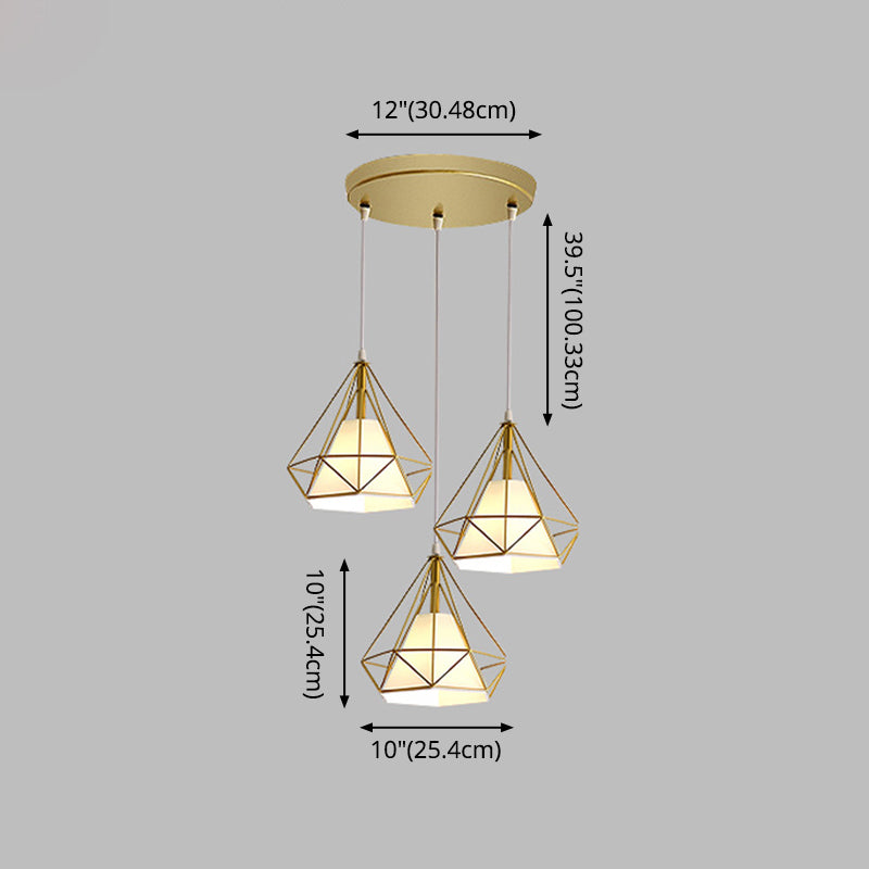 3 luci Diamond Cage Multi Pendants Luce a soffitto in metallo industriale con corda sospesa per il corridoio