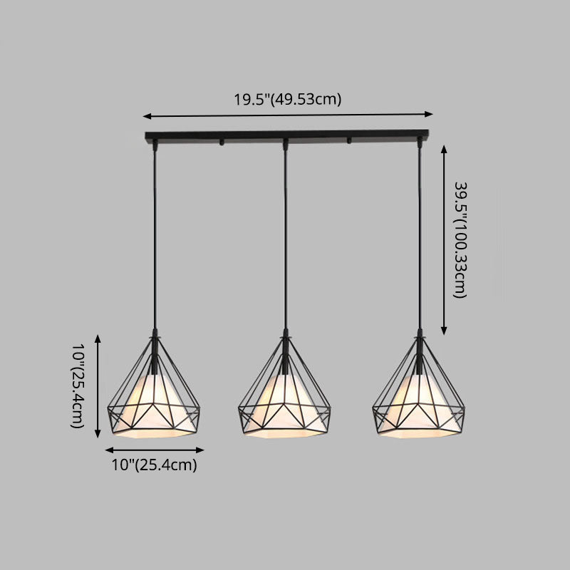 3 luci Diamond Cage Multi Pendants Luce a soffitto in metallo industriale con corda sospesa per il corridoio