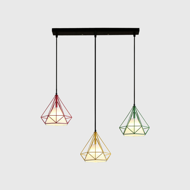 3 luci Diamond Cage Multi Cioncant Light Creative Industrial Metal Multi-Light Ciondolo per il ristorante