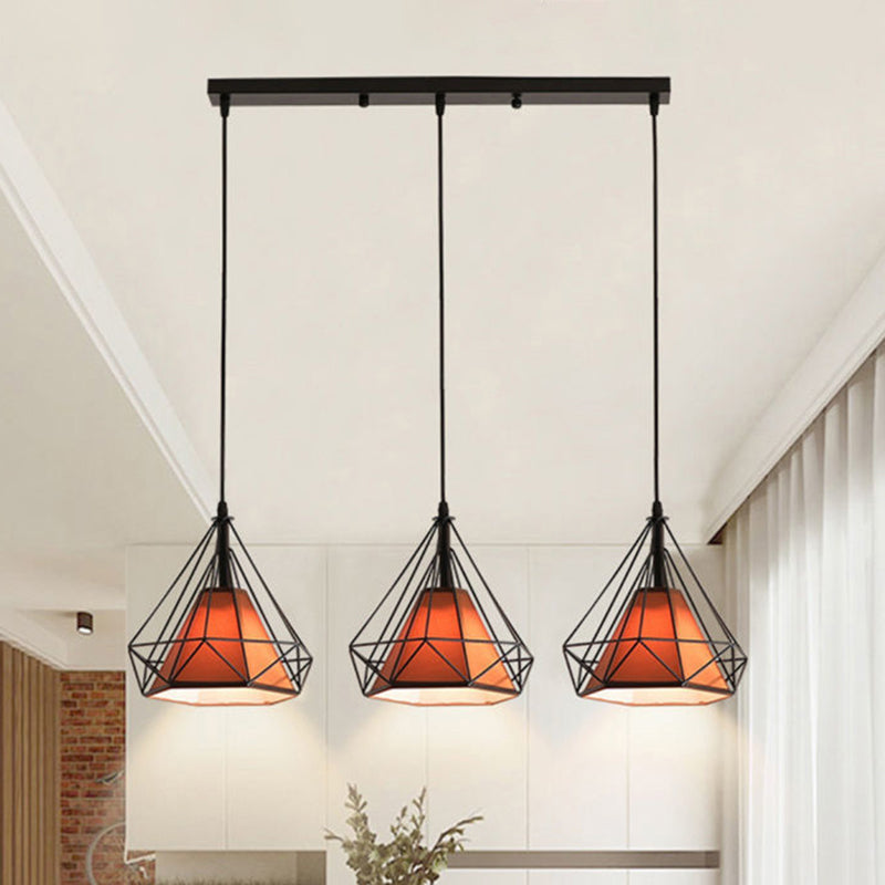 3 luci Diamond Cage Multi Cioncant Light Creative Industrial Metal Multi-Light Ciondolo per il ristorante