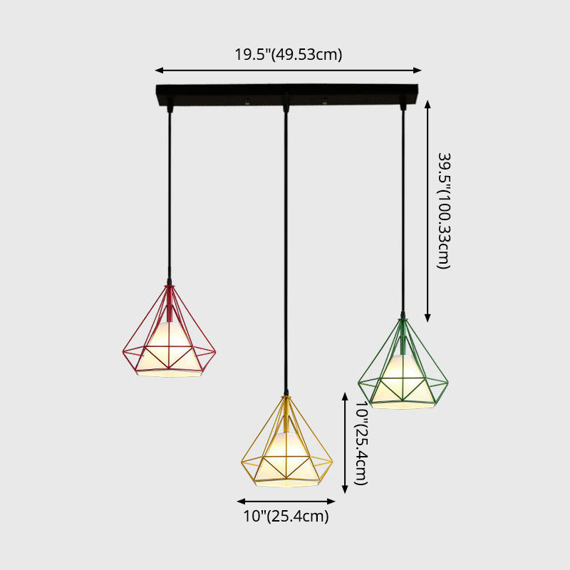 3 luci Diamond Cage Multi Cioncant Light Creative Industrial Metal Multi-Light Ciondolo per il ristorante