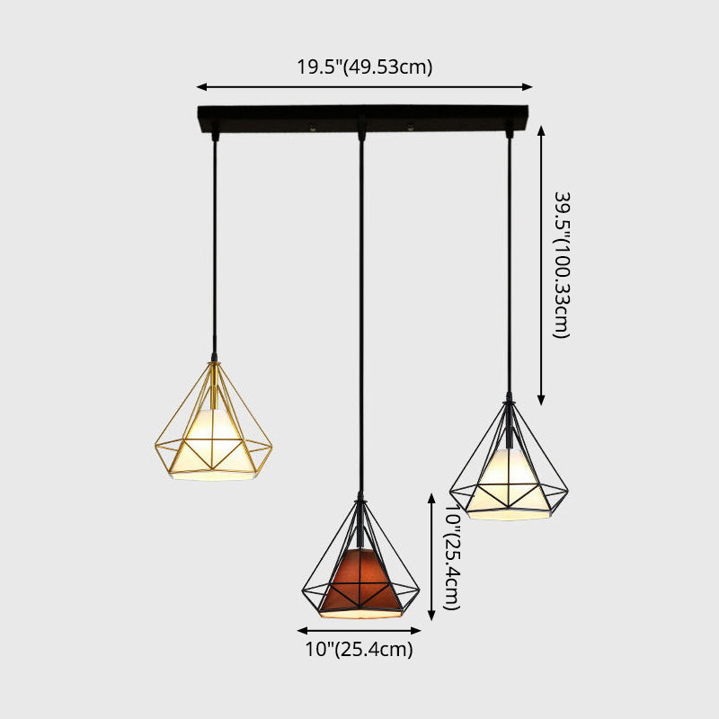 3 luci Diamond Cage Multi Cioncant Light Creative Industrial Metal Multi-Light Ciondolo per il ristorante