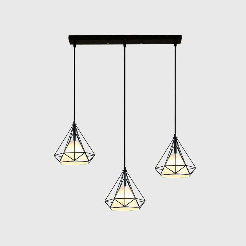 3 luci Diamond Cage Multi Cioncant Light Creative Industrial Metal Multi-Light Ciondolo per il ristorante