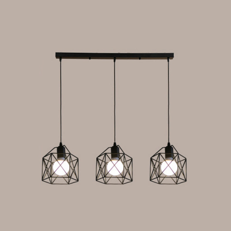 3 Lights Birdcage Multi Pendant Simple Industrial Style Metal Multi Drop Ceiling Lights for Restaurant