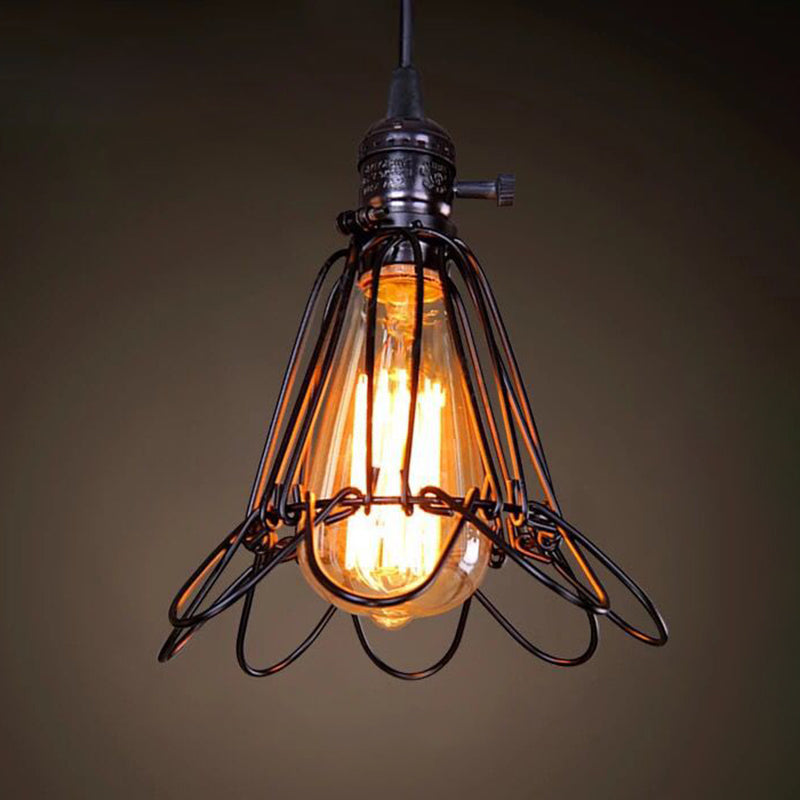 1 leichte Käfig -Leuchten Retro Industrial Style Metallic Hanging Pendell Leuchten für Bar